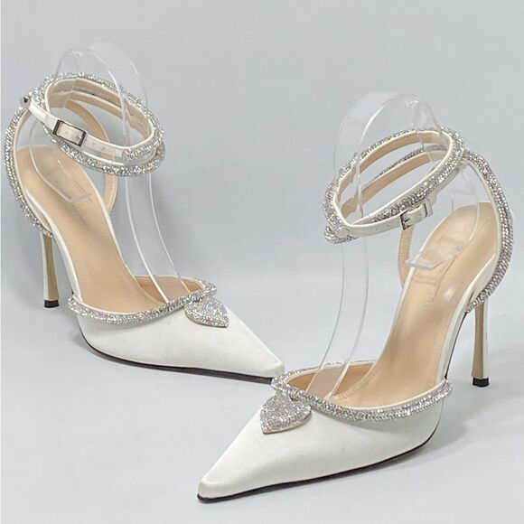 Mach & Mach Crystal Heart 110 Satin Ankle-Strap Pumps size 38 - Picture 6 of 16